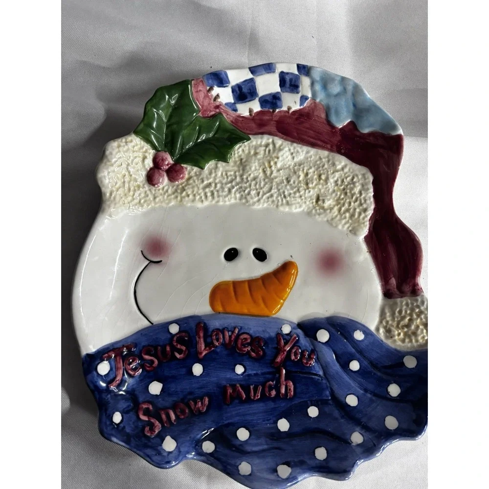 Holiday Snowman Platter Ceramic 12x14‎ In Holiday Platter